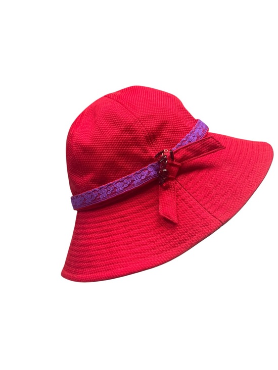 Vintage Red Cotton Wide-Brim Sun Hat Purple Trim red heart accents main image 4